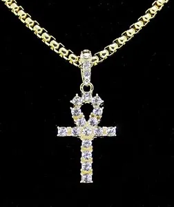 Authentic Men Women Iced Ankh Cz Pendant 14k Gold Plated with Venetian Necklace Hip Hop