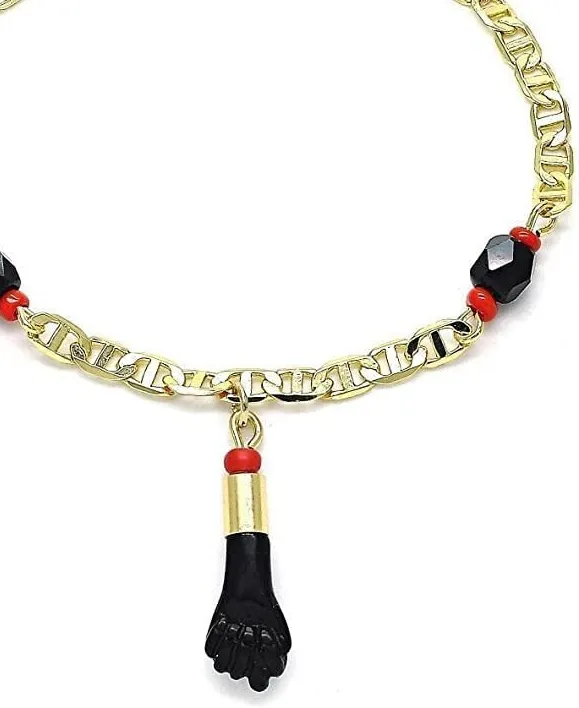 Authentic 18K Gold Plated Evil Eye Azabache Black Hand Figa Protection 7"