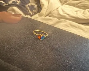 Authentic garnet and sapphire gold plated ring for women heart shaped 2 stone ring size 7 