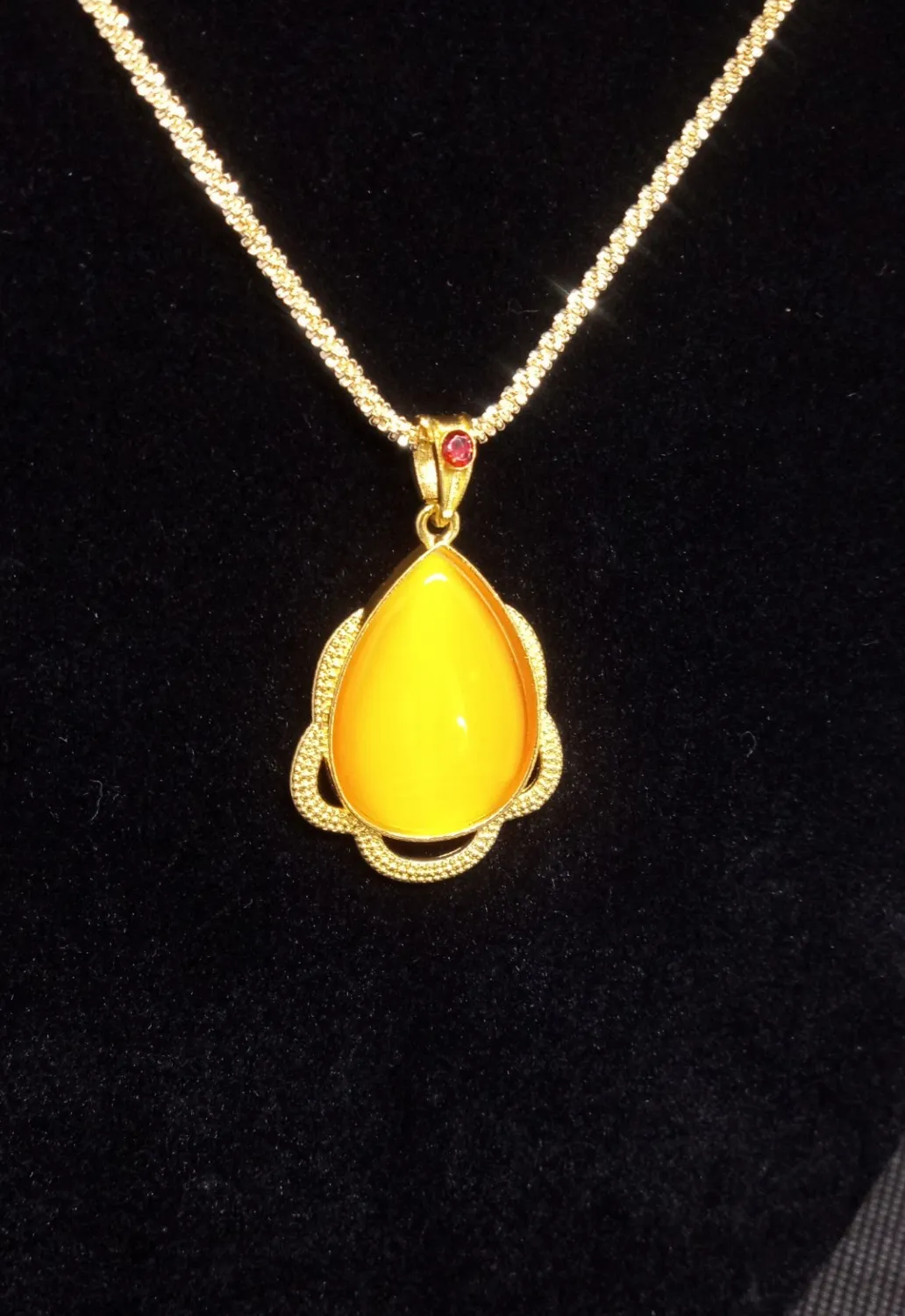 Authentic Tears of the Sun: Golden Water Drop Agate and Garnet Talisman