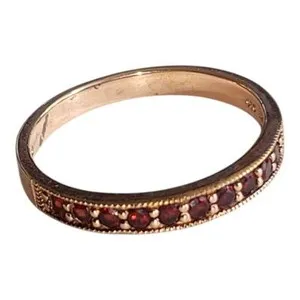 Authentic Garnet Anniversary Band Rose Gold Plated Sterling Silver 925 Size 10