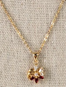 Authentic 14K Gold Plated Faux Diamond And Garnet Pendant Necklace 16 in Spring Ring Clasp