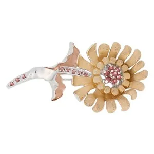 Authentic .50ctw Round Cut Garnet Flower Brooch - Sterling Silver Gold Plated Pin