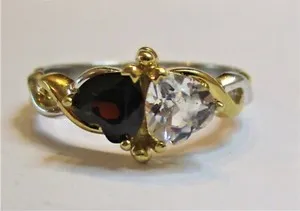 Authentic STERLING SILVER BRADFORD EXCHANGE GARNET AND WHITE TOPAZ GOLD PLATED RING SIZE V