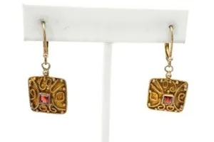 Authentic Gold Plated Sterling Silver 925 Garnet Dangle Earring