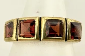 Authentic SUDHA GOLD PLATED 925 SILVER SQUARE GARNET SIZE 6.65 RING K572C
