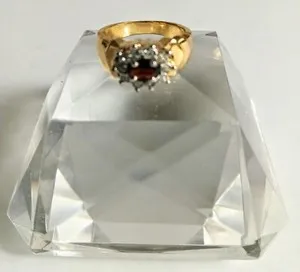 Authentic Arlene Dahl Gold Plated Crystal and Natural Garnet Cluster Cocktail Ring