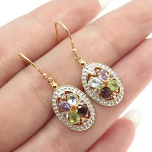 Authentic DEE BERKLEY Sterling Silver Gold Plated Topaz Amethyst Garnet Peridot Earrings