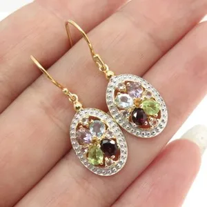 Authentic DEE BERKLEY Sterling Silver Gold Plated Topaz Amethyst Garnet Peridot Earrings