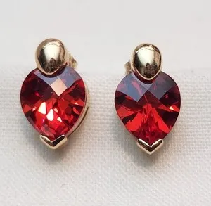 Authentic Ross-Simons Garnet Drop Sterling Silver Earrings in 14kt Gold Plated