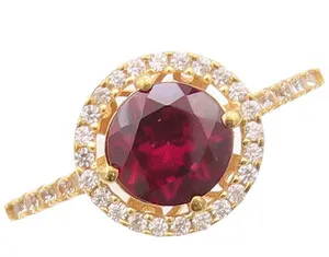Authentic 925 Sterling Silver Vintage Ring Gold Plated Round Garnet Halo CZ  Sz 7  RG30423