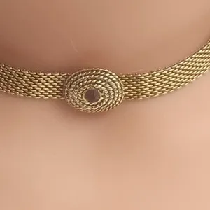Authentic Vintage Gold-plated Mesh Garnet Rhinestone Collar Necklace 10-16"