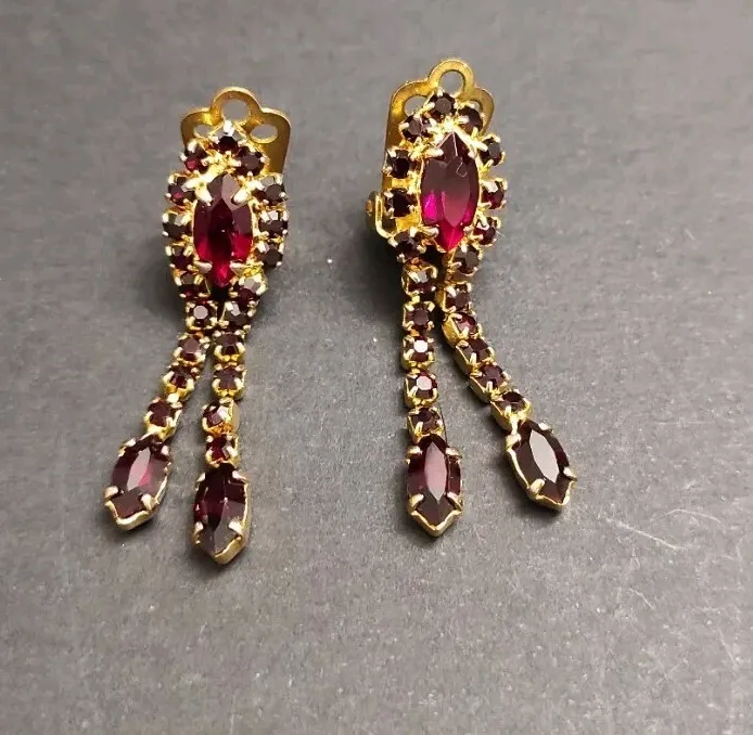Authentic Crimson Echoes: Vintage Soviet Garnet-Hued Talisman Earrings