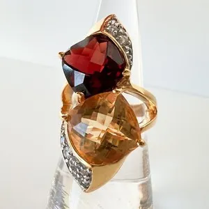 Authentic CHAPAL ZENRAY 925 Sterling Silver Gold-Plated Ring Garnet Citrine Size 7