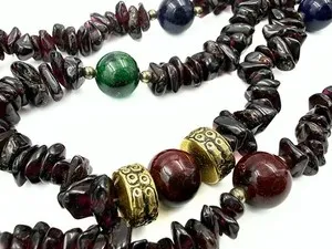 Authentic Amazing Garnet Tumble Beads Multi Color Glass Gold Plated Beaded Necklace