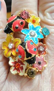 Authentic The Gilded Meadow Enamel Flower and Ladybug Ring
