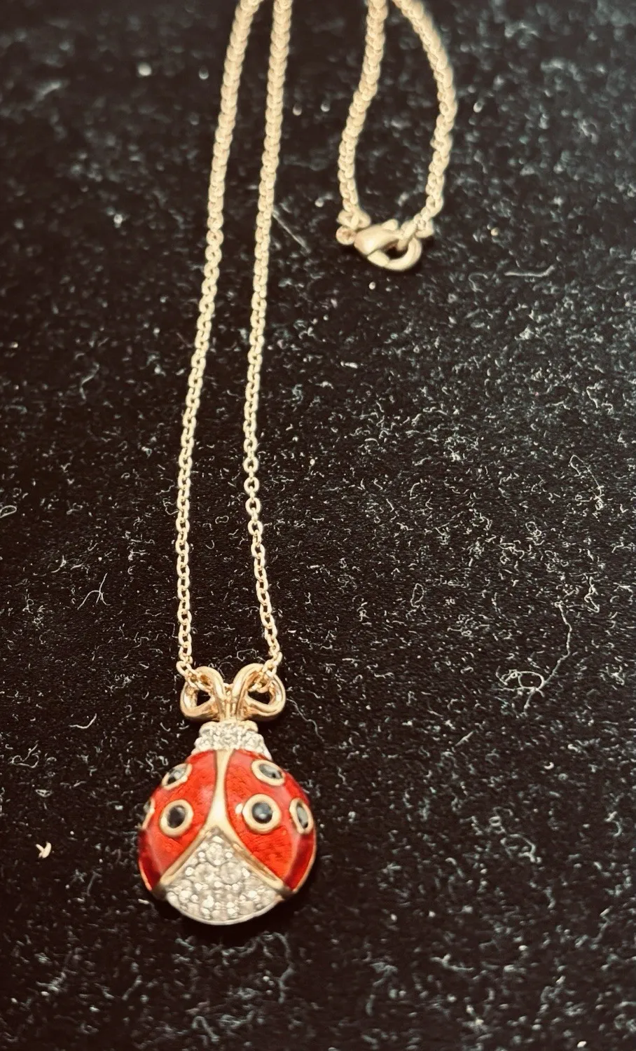 Authentic Swarovski Ladybug Enamel Pend Swan Logo 16” Gold Plated Chain SEE Description