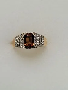Authentic RS Covenant Gold-plated Amber Austrian Crystal Ring Size 10 New With Tags 