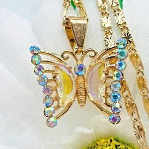 Authentic 14k Gold Plated Butterfly Necklace Butterfly Pendant Litmus & Amber Cz Mariposa