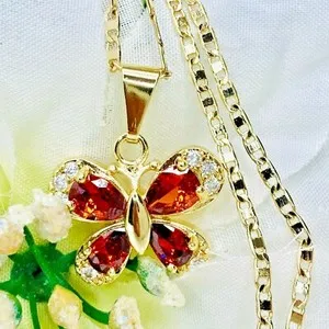 Authentic 14k Gold Plated Butterfly Necklace Multicolor Cz Pendant & Chain 22" Long #122