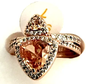 Authentic New Bomb Party RBP8408 'All I Do Is...' Amber Topaz & CZ Gold Plated Ring Size 7