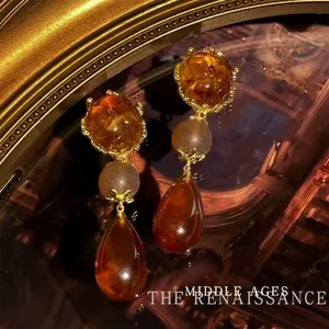 Authentic Medieval Palace Style Colorful Gem Earrings, Luxury Gold Plated Drop Earrings