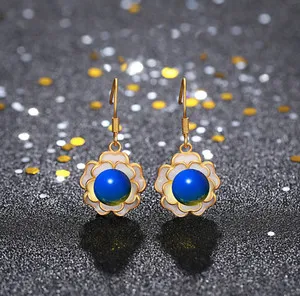 Authentic Celestial Resonance Blue Amber Drop Earrings in 18K Gold Plate