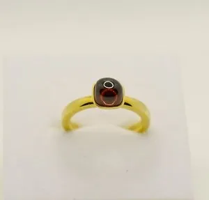 Authentic Brosway Gold Plated Steel ring with square Amber Cabochon Swarovski crystal