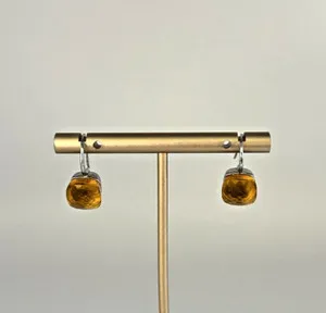 Authentic Dangle Earrings 18ct White Gold Plated 925 Sterling Silver Amber Glass Crystal