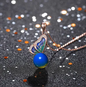 Authentic Butterfly Amber Crystal Pendant Necklace 18K Gold Plated Chain Dainty Gemstone