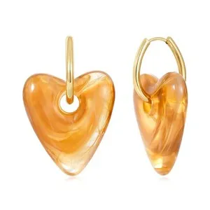 Authentic Heart Acrylic Earrings for Women, 14K Gold Plated Hoop Chunky Love Dangle Ear...
