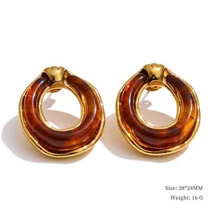 Authentic Resin Hoop Earrings Multi Color Geometric Round Square Gold Plated Women Jewelry