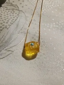 Authentic Natural amber inlaid turquoise pendant silver gold plated adjustable necklace