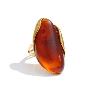 Authentic Stainless Steel Resin Ring Gold Plated Multi Color Adjustable Women Y2K Band