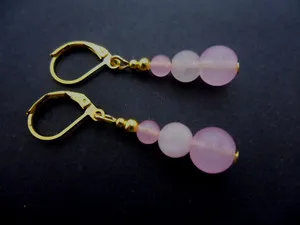 Authentic Whispering Petals of Pink Jade: Golden Veil Dangling Earrings