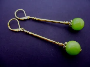 Authentic Guardians of Vitality: Emerald Radiance on the Long Dangly Leverback Earrings