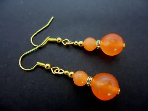 Authentic Radiant Dawn Orbs: Orange Jade and Gold-Plated Talismanic Earrings