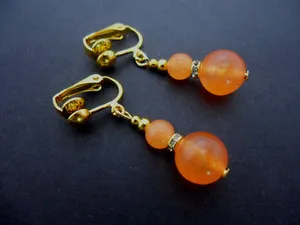 Authentic Sacred Ember: Orange Jade Gold Plated Clip On Earrings of Vibrant Protection