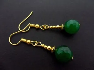Authentic A PAIR OF GREEN JADE GOLD PLATED DROP DANGLY EARRINGS. .