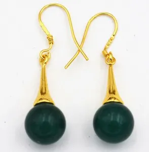 Authentic Luminous Jade Harmony - Protective Dark Green Jade Gemstone Dangle Gold Plated Hook Earrings
