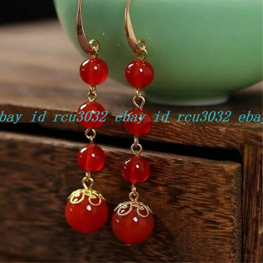 Authentic Crimson Harmony Red Jade Dangle Earrings