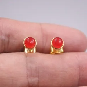 Authentic Red Jade Earrings Stud For Women Jade Jewelry 18K gold plated Round Earrings