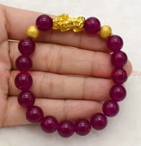 Authentic Noble 8mm Multicolor Gemstone Round Beads Gold Plated Elastic Bracelet 7.5"