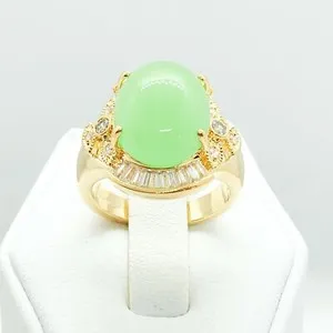 Authentic R3698 Women White Yellow Gold Plated Jade Cocktail Ring Anniversary