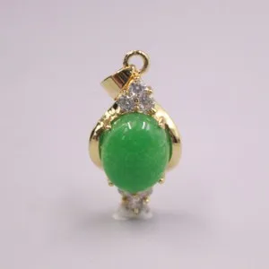 Authentic Gold-plated Simulated Green Heating Jade Jadeite Zircon Shiny Pendant 1.2inchL