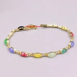 Authentic Elegant Heated Jade Marquise Bead Gold-Plated Link Bracelet 7.28inch
