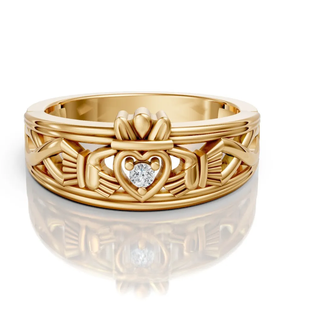 Authentic Sacred Claddagh Heart Talisman - Moissanite‑Encrusted Promise Ring in Sterling Silver