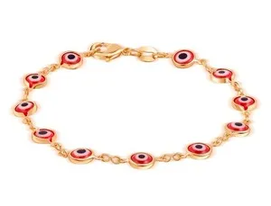 Authentic 18K Gold Plated Multicolored Evil Eye Bracelet for Women - Made in Brazil (Red)