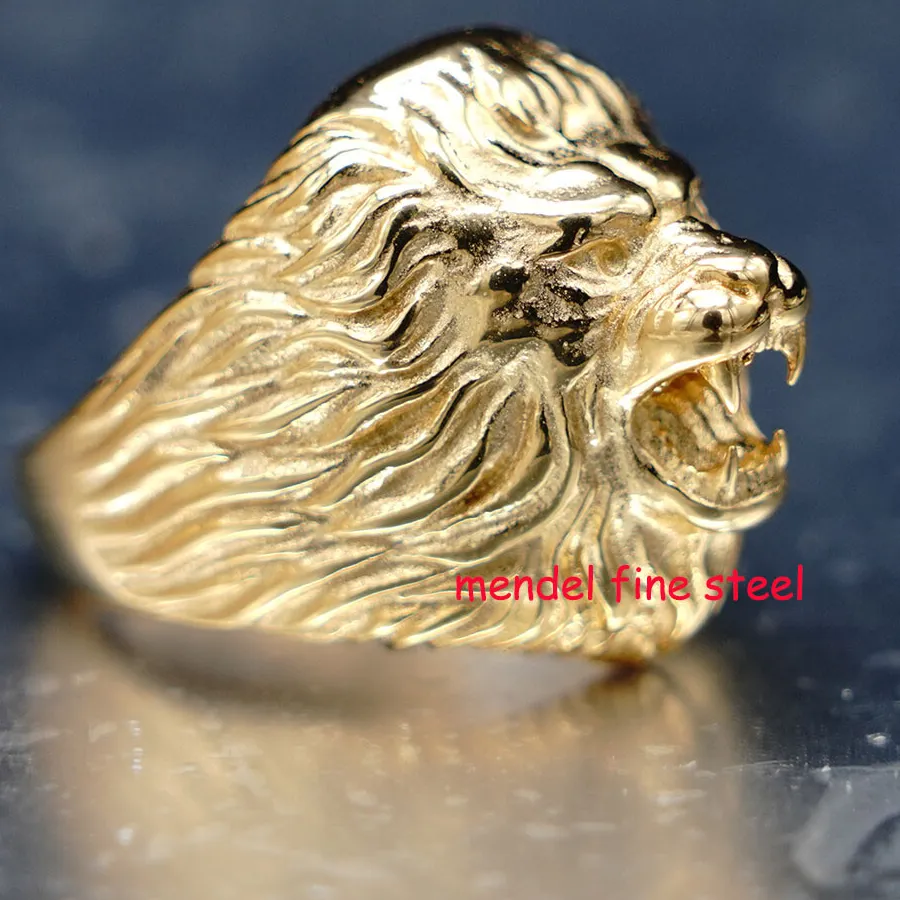 Authentic MENDEL Gold Plated Mens Lion Head of Judah Ring Men Stainless Steel Size 7 8-15