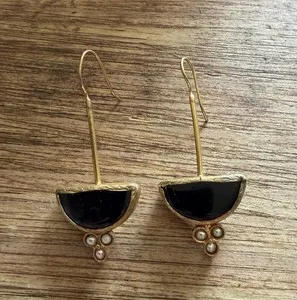 Authentic Whispers of the Wild & Lunar Grace: Onyx & Pearl Dia Earrings